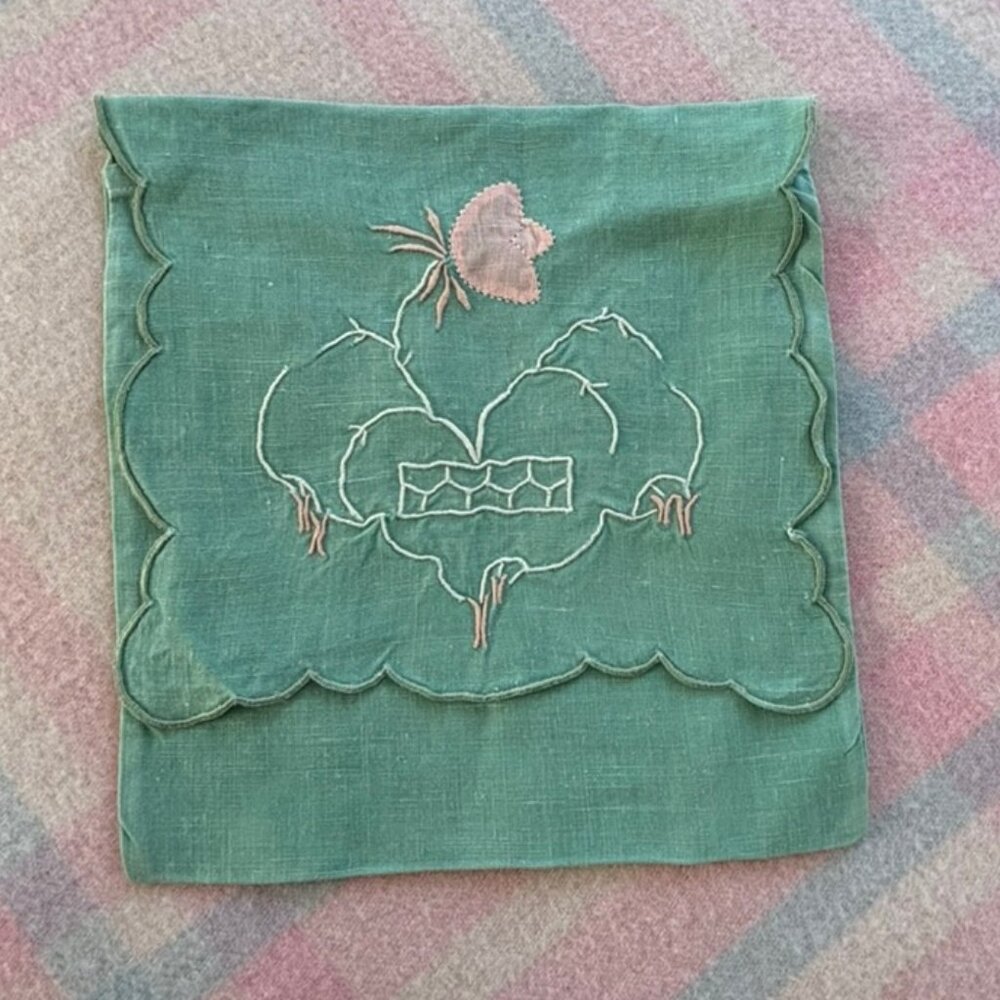 Vintage Linen Hand Embroidered Lingerie Boudoir Bag Holder